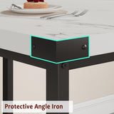 GarveeHome Extendable Dining Table Set for 4-6, Rectangle Large Extendable Kitchen Table with 2 Upholstered Benches & Metal Corner Protect for Dining, Apartment, Space Saving, Marble White GarveeHome