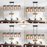 53’’ Farmhouse Kitchen Island Lighting, 5-Light Adjustable Dining Room Light Fixtures, Rustic Wood Chandeliers Black Hanging Light Fixtures for Kitchen, Pool Table Lights, Bulbs Not Included Brightever