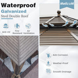 MELLCOM 10' x 13' Hardtop Gazebo, Galvanized Steel Metal Double Roof Aluminum Gazebo with Curtains and Netting, Brown Permanent Pavilion Gazebo with Aluminum Frame for Patio, Lawn & Garden MELLCOM