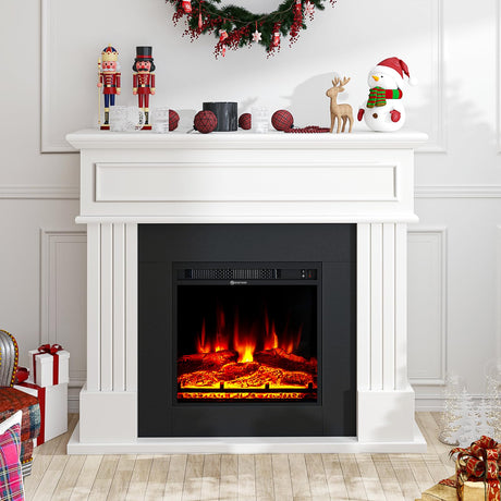 oneinmil Electric Fireplace with Mantel, Fireplace TV Stand with 18’’ Electric Fireplace Heater, 3D Realistic Flame, Freestanding Fireplace for Living Room, Bedroom, White oneinmil