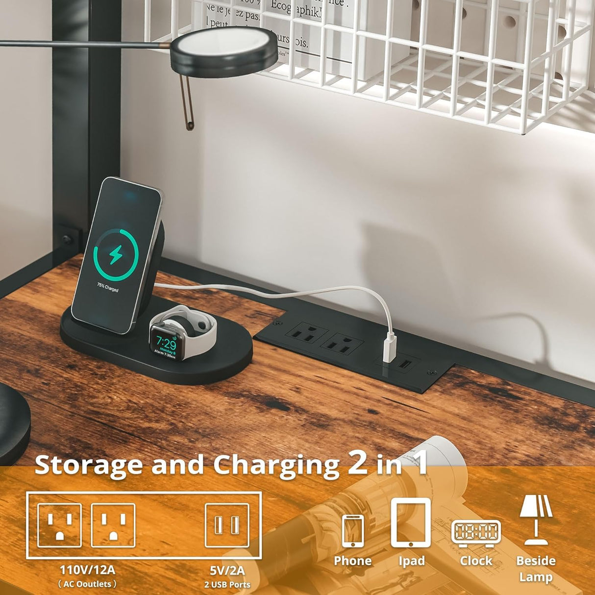 Anwick Full Size Metal Loft Bed with Desk, LED Lights, Charging Station, Safety Guard, and Ladder, Space-Saving and Noise-Free Design, No Box Spring Needed Anwick