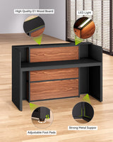 LITTLE TREE 63 Inches Reception Desk, Modern Reception Table with LED Light, Front Counter Desk, Wooden Checkout Counter for Lobbies, Salons, Retail, Home Offices, Reception Room, Black & Brown LITTLE TREE