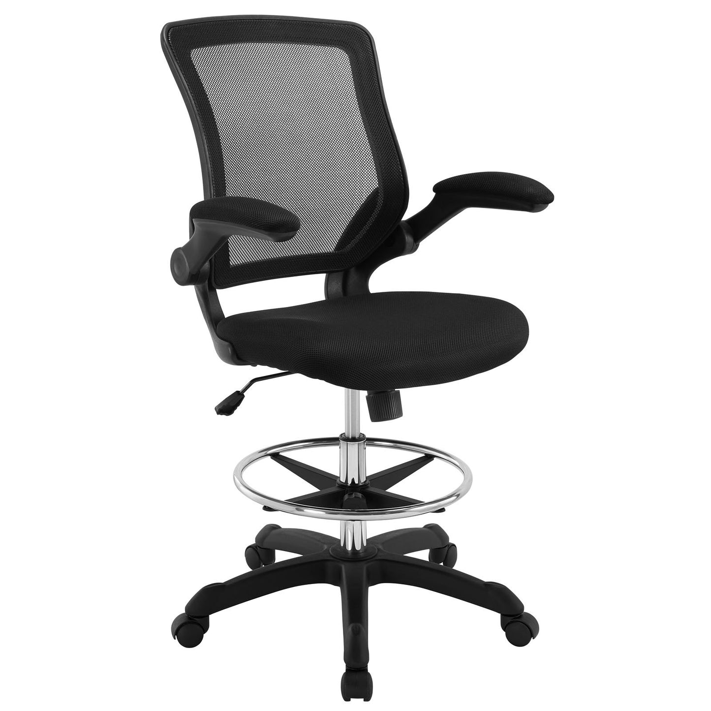 Modway Veer Reception Desk Flip-Up Arm Drafting Chair in Black