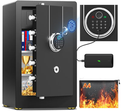 5.6 Cuft Biometric Fireproof Safe Box For Home, Heavy Duty Home Safe Fireproof Waterproof, Large Document Safe With Keypad, Anti-Theft Dual Alert, Mute Mode, Digital Security Safe For Jewelry Money