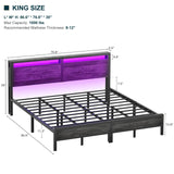 Homieasy King Size Industrial Metal Bed Frame with LED Lights and Charging Station Homieasy