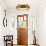 19.7 inch Farmhouse Chandeliers for Dining Room, 5-Light Rustic Large Round Black Chandelier Metal Wood Texture Interior Hanging Lighting for Entryway Kitchen Island Foyer Bedroom Living Room Corlaceling