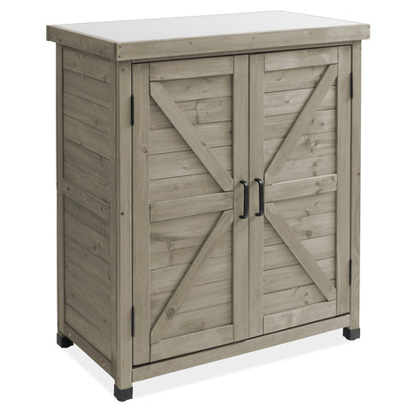Casafield Outdoor Garden Potting Bench with Metal Tabletop and Storage Cabinet - Wooden Outdoor Garden Patio Workstation Table, Gray Casafield