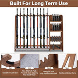 Wooden Gun Rack with Holder, Indoor Floor Standing Rifle Rack, Gun Display Storage for Home or Garage Storage, Holds 10 Long guns and 8 handguns(Walnut) Lineshading
