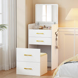 Lvifur 3-in-1 Vanity Desk with Flip Top Mirror, Makeup Vanity Table with Cushioned Stool for Small Space, Compact Dressing Table, Vanity Set for Bedroom Lvifur