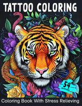 Tattoo Coloring Book: A Fun Coloring book With Stress Relieving. 54 Funny Tattoo Animals Coloring Book: Lion, fox,bear,panda,tiger,monkey, wolf and others Majosta