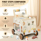 Pithfor Wooden Baby Walker, 3-in-1 Baby Push Walker, with Pretend Kitchen, Montessori Sensory Activity Center, Push Walker Toys for Babies Learning to Walk, Sit-to-Stand Pithfor