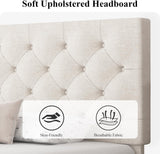 HOMBCK Twin Bed Frames for Kids, Upholstered Platform Bed Frame Twin Size with Tufted Headboard/Wood Slats/No Box Spring Needed/Easy Assemble, White HOMBCK