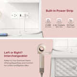 HAUOMS Vanity with Lights and Mirror, 11 Drawer Makeup Vanity with Power Strip, 6 Open Shelves, 43.3” Vanity Desk with Storage, Dressing Table with 3 Color Modes for Bedroom, Women, Girls (White) HAUOMS