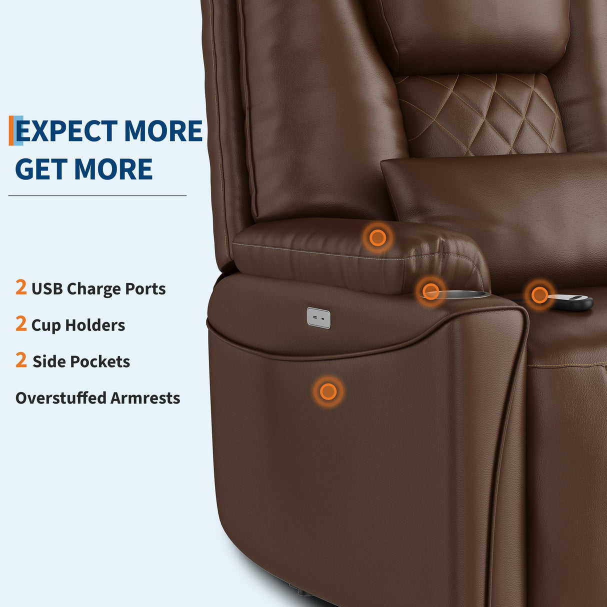 IDEALHOUSE Electric Power Lift Recliner Chair Sofa, Power Lift Chair for Elderly, 3 Positions, Side Pockets, and Cup Holders, USB Ports, Recliner Chair with Remote for Living Room, Brown IDEALHOUSE