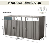 Outdoor Trash Can Storage,Metal Storage Shed,Outdoor Storage Shed for Garbage Cans, Garden Accessories, Backyard, and Patio Use, Lockable, Light Grey Zjjseloru
