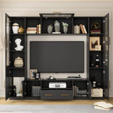 Mekminop 4-Piece TV Stand for TVs Up to 70" - Modern Entertainment Wall Unit with Shelves, Large Media Center for Living Room, Black Mekminop