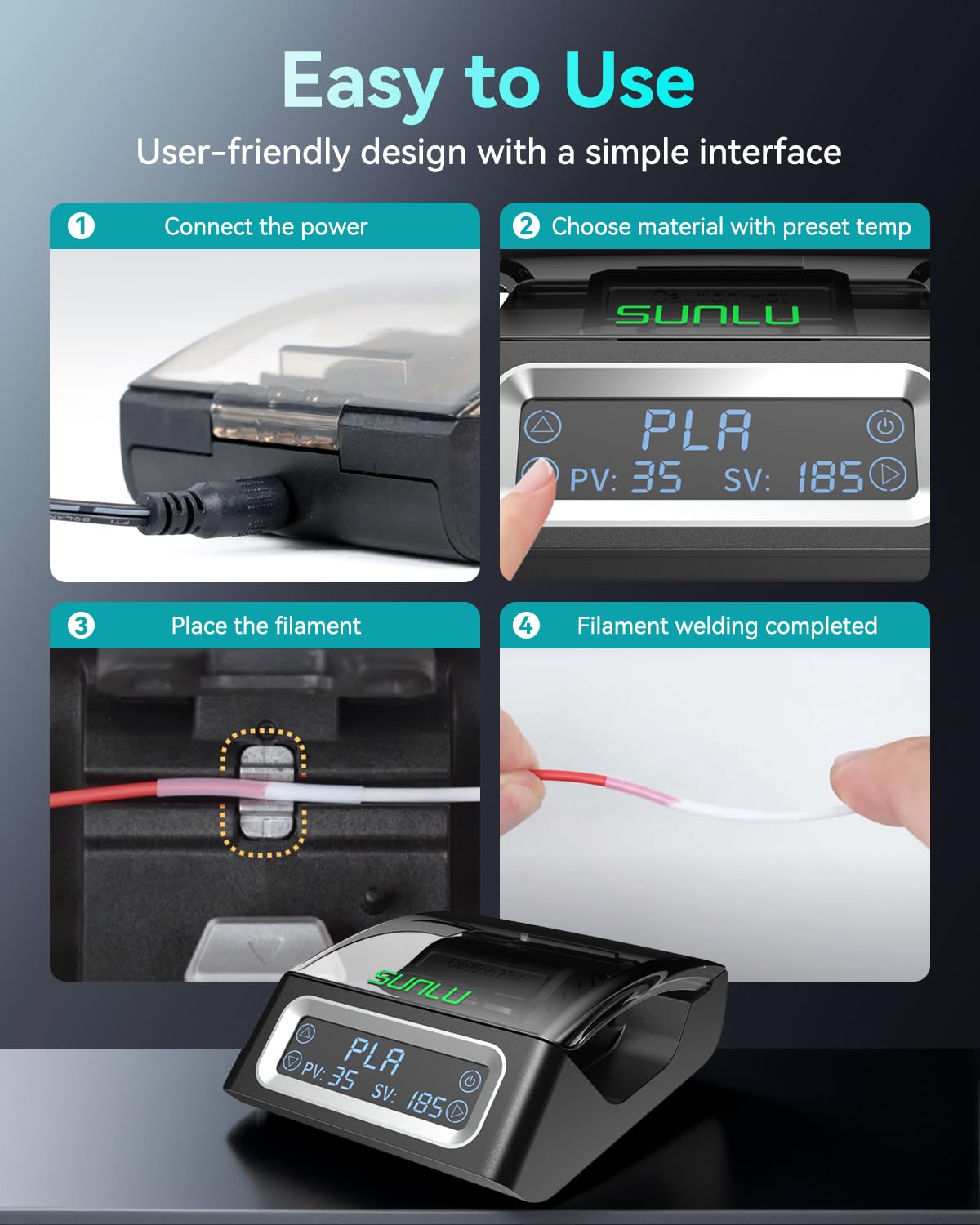 SUNLU Official Filament Connector, Fast Heating Filament Connector for 3D Printer Filament 1.75mm, Up to 240°C, Compatible with PLA PETG TPU ABS PA Nylon, Easy to Use, Pack with 200PCS PTFE Sleeve SUNLU