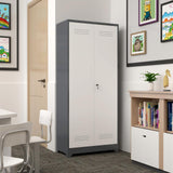 GREATMEET 72.8" H Metal Garage Storage Cabinets, Lockable Broom Closet Storage Cabinet with Doors and Shelves, Utility Cabinets for Storage Locker, Grey-White GREATMEET