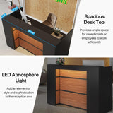 Tribesigns Reception Desk with LED Lights, 63 Inches Front Counter Desk for Checkout, Lobby, Salon, Retail, Modern Large Counter Table for Store Shop Clinic Office (Black&Brown) Tribesigns