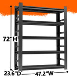 Metal Garage Shelving Unit,Heavy Duty 5-Tier Adjustable Storage Rack,Steel Shelving, 3000 lbs Capacity, Industrial Shelves for Heavy Tools and Equipment, Ideal for Garage (72"H×47.2"W×23.6"D) Notmise
