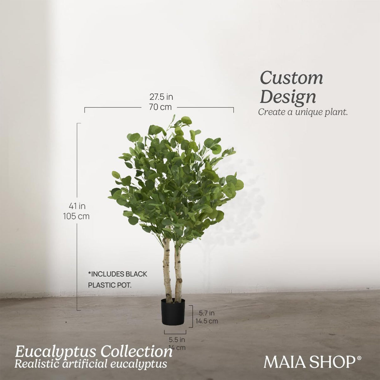 Maia Shop 3.5ft Artificial Eucalyptus Tree, Fake Plants for Home Decor, Natural Wood Trunk Maia Shop