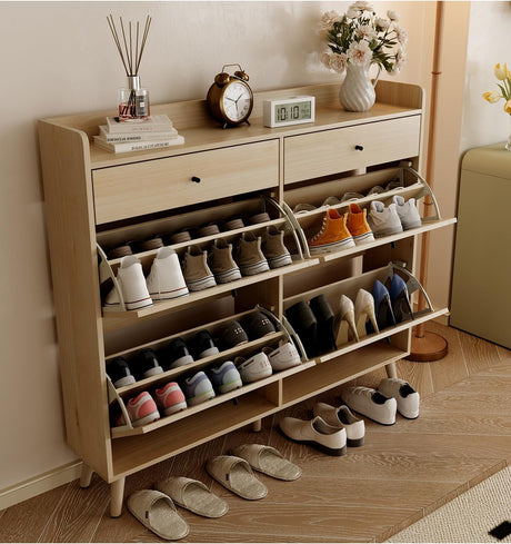 dainslef Shoe Storage Cabinet with 4 Flip Drawers,2 Drawers,Narrow Shoe Rack Cabinet,Freestanding Shoe Cabinet Organizer for Entryway,Oak dainslef