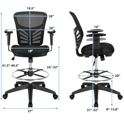 POWERSTONE Drafting Chair, Ergonomic Standing Desk Chair Adjustable Height, Tall Office Chair with Adjustable Armrests and Footrest Ring, High Computer Chair for Tall Desk, Standing Desk