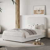 HOMBCK Twin Bed Frames Boucle Upholstered Platform Bed Frame Twin Size with Headboard for Kids/Thickened Footboard/Rounded Corners/No Box Spring Needed/Easy Assembly, White HOMBCK