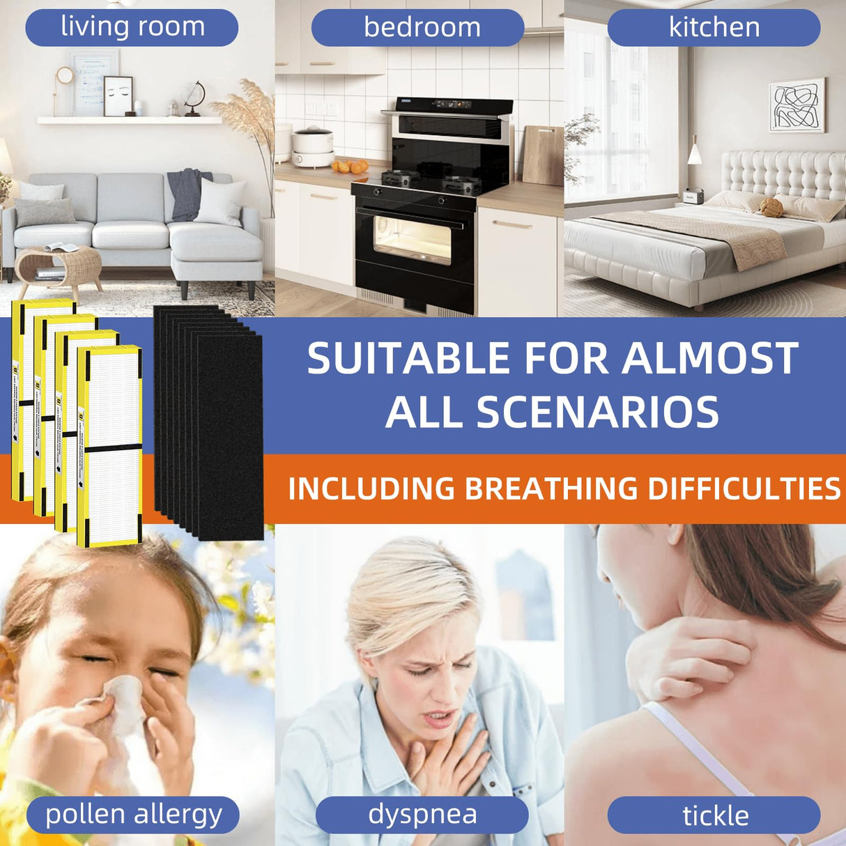 FLT4825 HEPA Filter B Replacement Compatible with G-Guardian Air Purifiers AC4825 AC4825E AC4825W AC4300 AC4800 AC4900 AC4850,4 H13 True HEPA Filters+8 Carbon Pre-Filters Pulluty