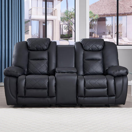 EBELLO Faux Leather Manual Loveseat Recliner Sofa, 2 Seat Reclining Couch Chair with Center Console, Hidden Storage and Cup Holders, Home Theater Seating for Living Room, Black (Loveseat) EBELLO