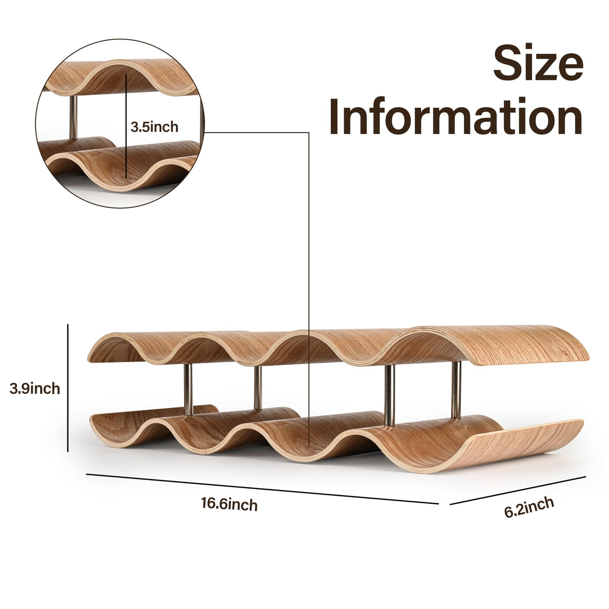 TRUDING Countertop Wine Rack - 7 Bottle Freestanding Wine Bottle Holder Stand - 2 Tier Wooden Wine Storage Rack - Wavy Wine Organizer for Cabinet Pantry Home Kitchen Bar TRUDING