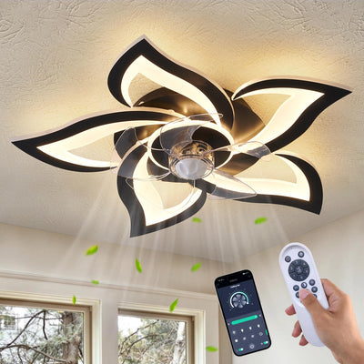 Dalouguan Ceiling Fan with Lights Remote Control, 24" Black, 6 Speeds 3 Light Color Low Profile Flush Mount Ceiling Fan for Kitchen Bedroom