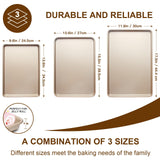 Baking Sheet Pan Set of 3, Commercial Cookie Sheets for Baking, Nonstick Half/Quarter/Jelly Roll Pans Replacement Toaster Oven Tray, Heavy Duty & Easy Clean, Champagne Gold Deedro