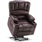 MCombo Power Lift Recliner Chair Sofa with Massage and Heat for Elderly People, Cup Holders, USB Ports, Side Pockets, Faux Leather 7095 (Medium-Regular, Dark Brown) MCombo