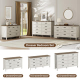 LYNSOM Farmhouse 7 Drawers Dresser for Bedroom, Wood Rustic Wide Chest of Drawers with Deep Drawers, Metal Handle, Storage Dressers Organizer for Entryway, Hallway, Antique White LYNSOM