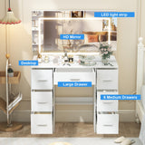 Vanity Desk with Mirror and LED Lights, 40" W Makeup Vanity Desk with 7 Drawers and Super Large Mirror, Derssing Table with 3 Color Modes and Adjustable Brightness, Modern Makeup Table Koestem