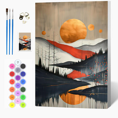 Auremi Mountain Paint by Numbers Kits for Adults Beginners,Easy Sunset Paint by Numbers on Canvas Framed DIY Landscape Painting by Numbers for Gift Home Wall Decor 8x12 Inch