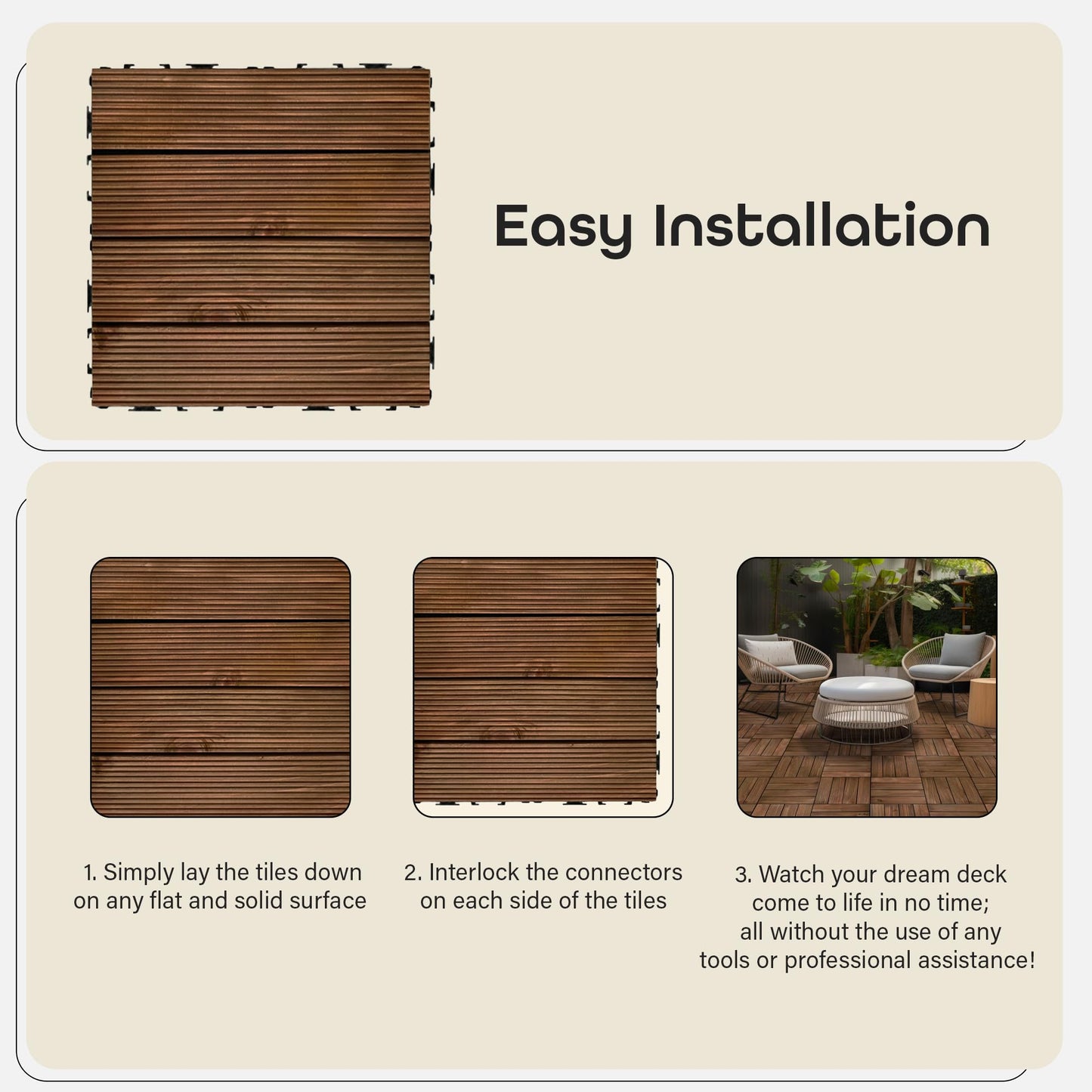 OutdoorZ Interlocking 12-Inch Deck Tiles, 27 Tiles - 12" x 12", Plank Royal Mahogany - DIY Weatherproof Patio Tiles - High-Quality Durable Deck Flooring for Outdoor & Indoor Use by Achim Home - WoodArtSupply