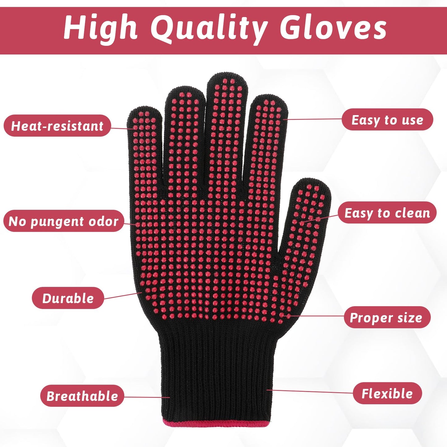 Ptwola 2 Pcs Heat Resistant Gloves with Non-Slip Silicone Bumps Professional Heat Blocking Fireproof Sublimation Gloves Mitts for Curling Wand Hot-Air Brushes Hair Styling Flat Iron