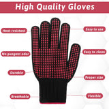 Ptwola 2 Pcs Heat Resistant Gloves with Non-Slip Silicone Bumps Professional Heat Blocking Fireproof Sublimation Gloves Mitts for Curling Wand Hot-Air Brushes Hair Styling Flat Iron Ptwola