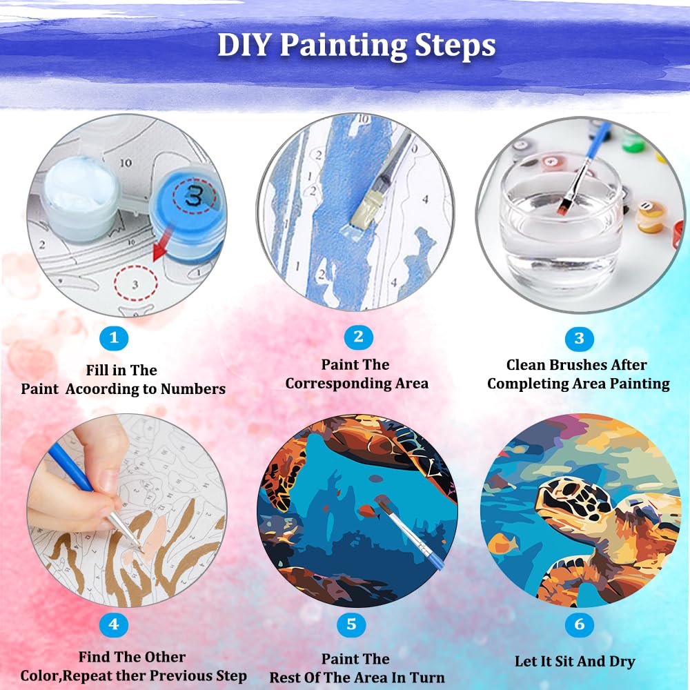 Ocean Turtle Paint by Numbers Kit for Adults Beginner, SeaTurtle Paint by Number Kit for Adults, Adult Paint by Number Canvas Animal with Paintbrushes and Acrylic Pigment 16x20 inch,Ocean Turtle JUJUHOOD