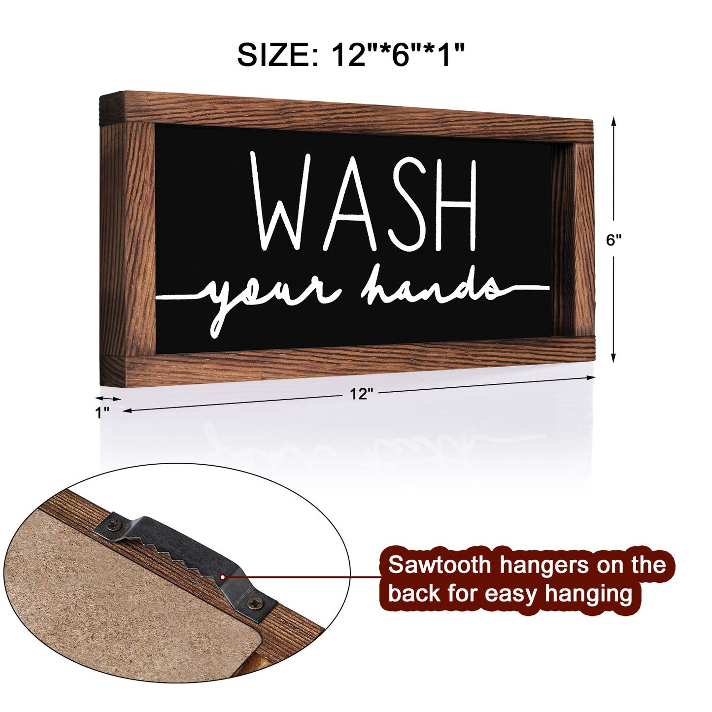 LIBWYS Bathroom Sign & Plaque (Set of 3) Wash Your Hands Brush Your Teeth Comb Your Hair Decorative Rustic Wood Farmhouse Bathroom Wall Decor (Black)