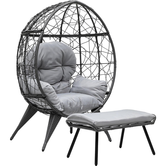 YITAHOME Egg Chair with Stand Outdoor Egg Lounge Chair with Cushion Wicker Chair PE Rattan Chair Footrest Included for Patio, Garden, Backyard, Porch, Gray