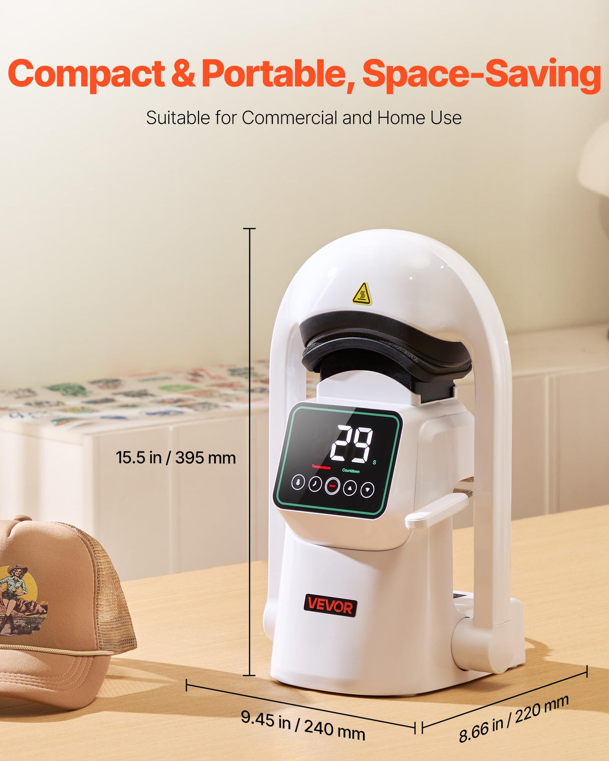 VEVOR Auto Hat Heat Press Machine, with 2pcs Interchangeable Platens, Automatic Open and Release, Touchscreen for Precise Time and Temperature Control, Heat Transfer Printing for Caps, Hats, White VEVOR