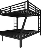 HZXINKEDZSW Metal Queen Over King Bunk Bed with 2 Side Ladder and Guardrails, Heavy Duty Metal Bunk Bed Frame with Underbed Storage Space for Teens Adults, No Box Spring Needed (Black, Queen/King) HZXINKEDZSW
