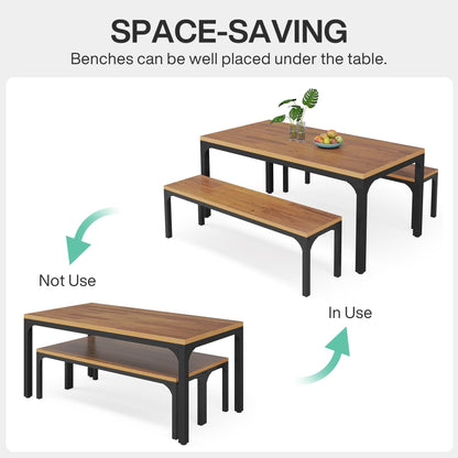 Tribeigns Dining Table Set for 6 People, 3 Pieces Rectangular Kitchen Table with 2 Benches, 55 Inches Large Wooden Kitchen Table Set for Small Space, Apartment, Dining Room, Kitchen, Easy Ass - WoodArtSupply