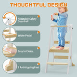 Foldable Toddler Kitchen Stool Helper, Toddler Tower with 3 Adjustable Height, Wooden Toddler Step Stool, Collapsible Toddler Tower, Toddler Stool for Kitchen and Bathroom CaMecequter