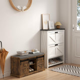 Loomie Shoe Storage Bench, 2-Tier Farmhouse Entryway Bench with Sliding Barn Door Storage Cabinets & Full Soft Removable Seat Cushion, Silm Shoe Rack with Shoe Cabinet for Entryway, Hallway, Bedroom Loomie