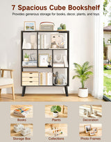 OUTONLIFE 7-Cube Bookshelf with LED Lights, Touch & Remote Control, Freestanding Open Bookcase Storage Shelf, Dimmable Modern Wooden Display Organizer with Legs for Living Room, Bedroom, Office(Black) OUTONLIFE