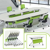 Folding Conference Table 6PCS, Modern Sector Shape Conference Room Table, Flip Top Mobile Training Table, Mobile Conference Tables with Silent Wheels, Meeting Room Table for Office Training HSHBDDM